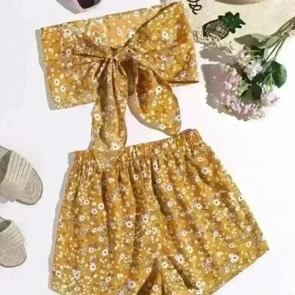 Floral tie tube top and short set - Picture 4 of 9